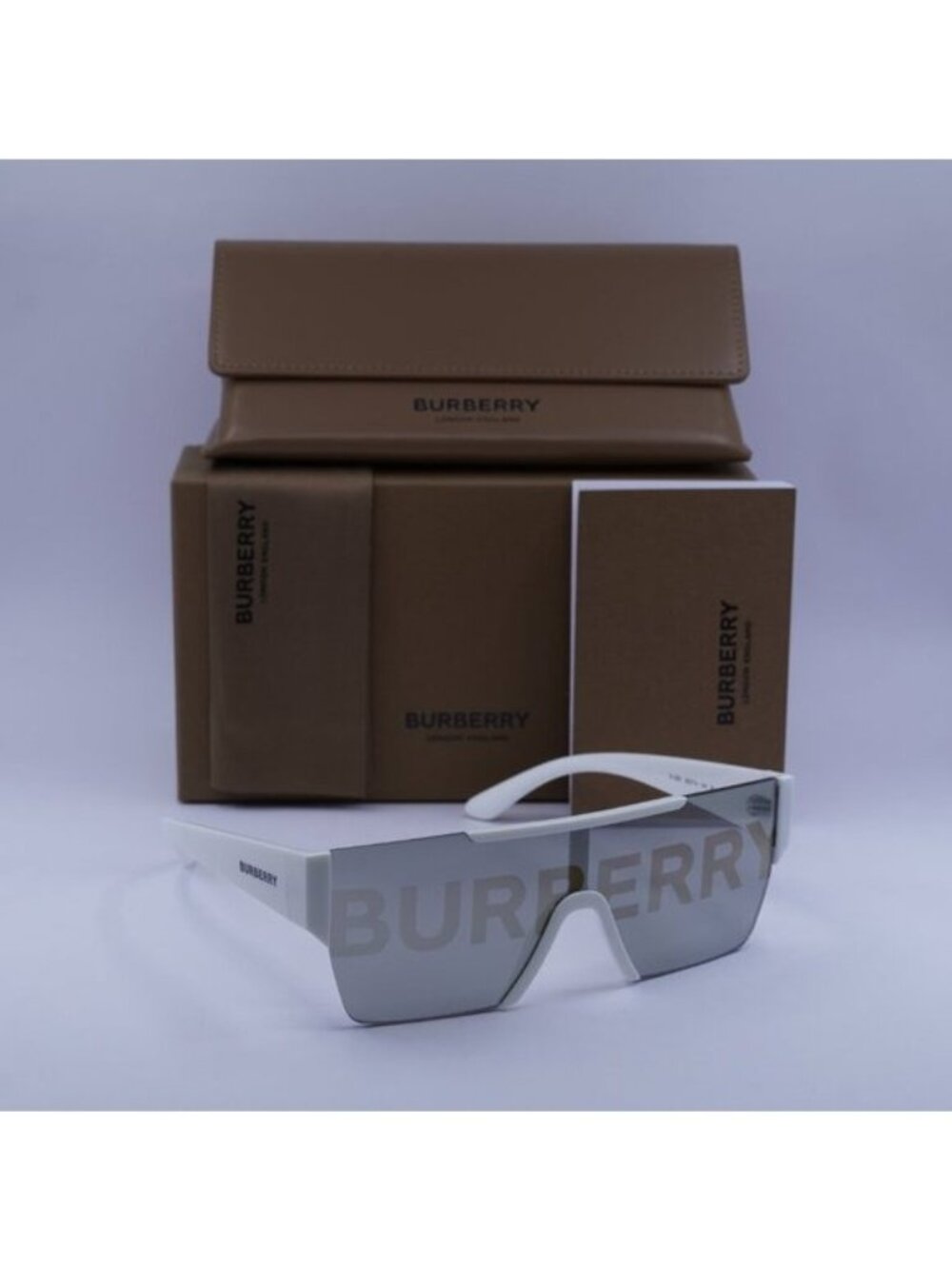 Burberry BE4291 3007/H Shield Sunglasses - White/Grey Tampo Burberry Silver - Picture 2 of 12